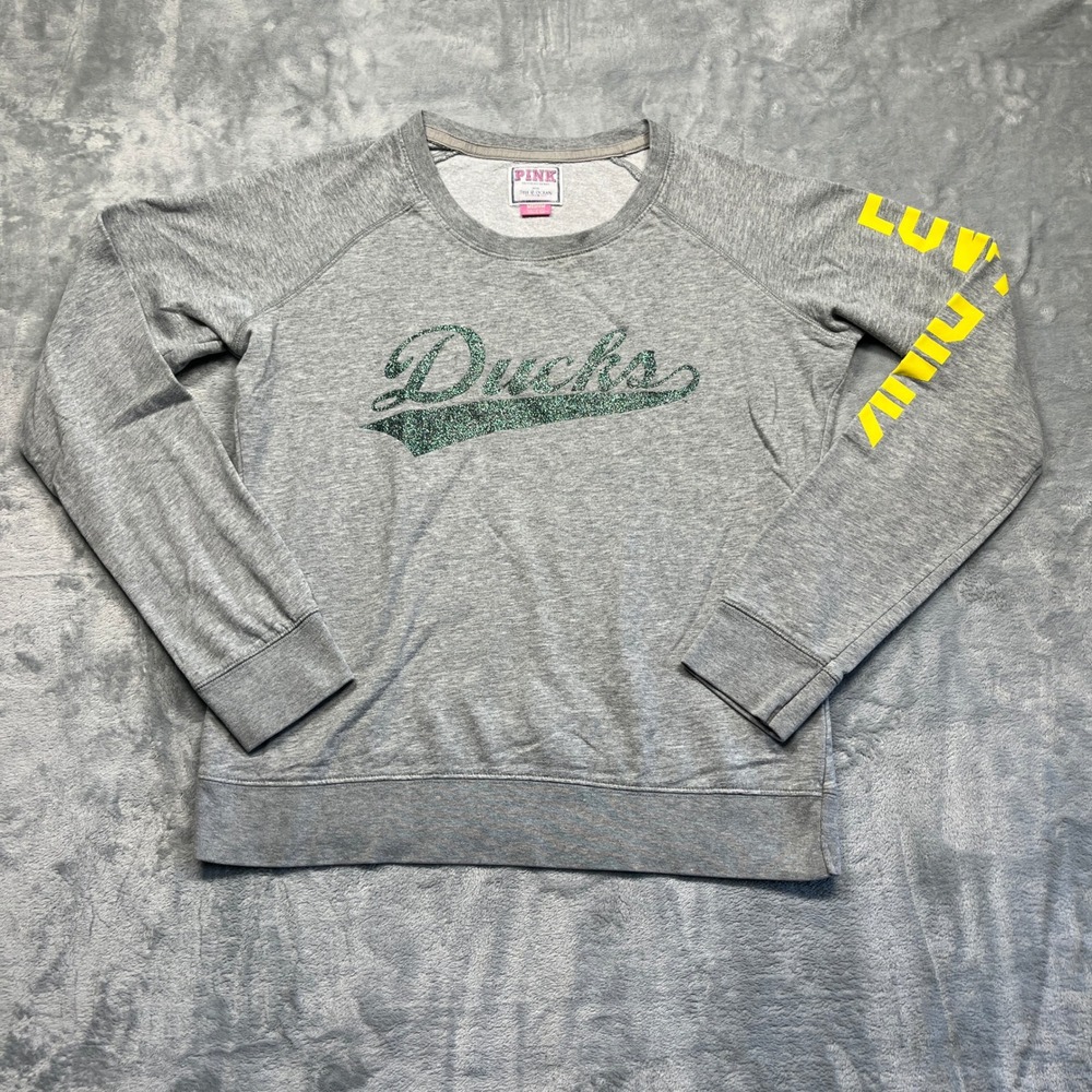 PINK Victoria's Secret Sweatshirt Women Gray Glitter Oregon Ducks Love Pink‎ M